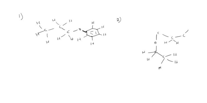 Draw the ether with the common name phenyl propyl ether.